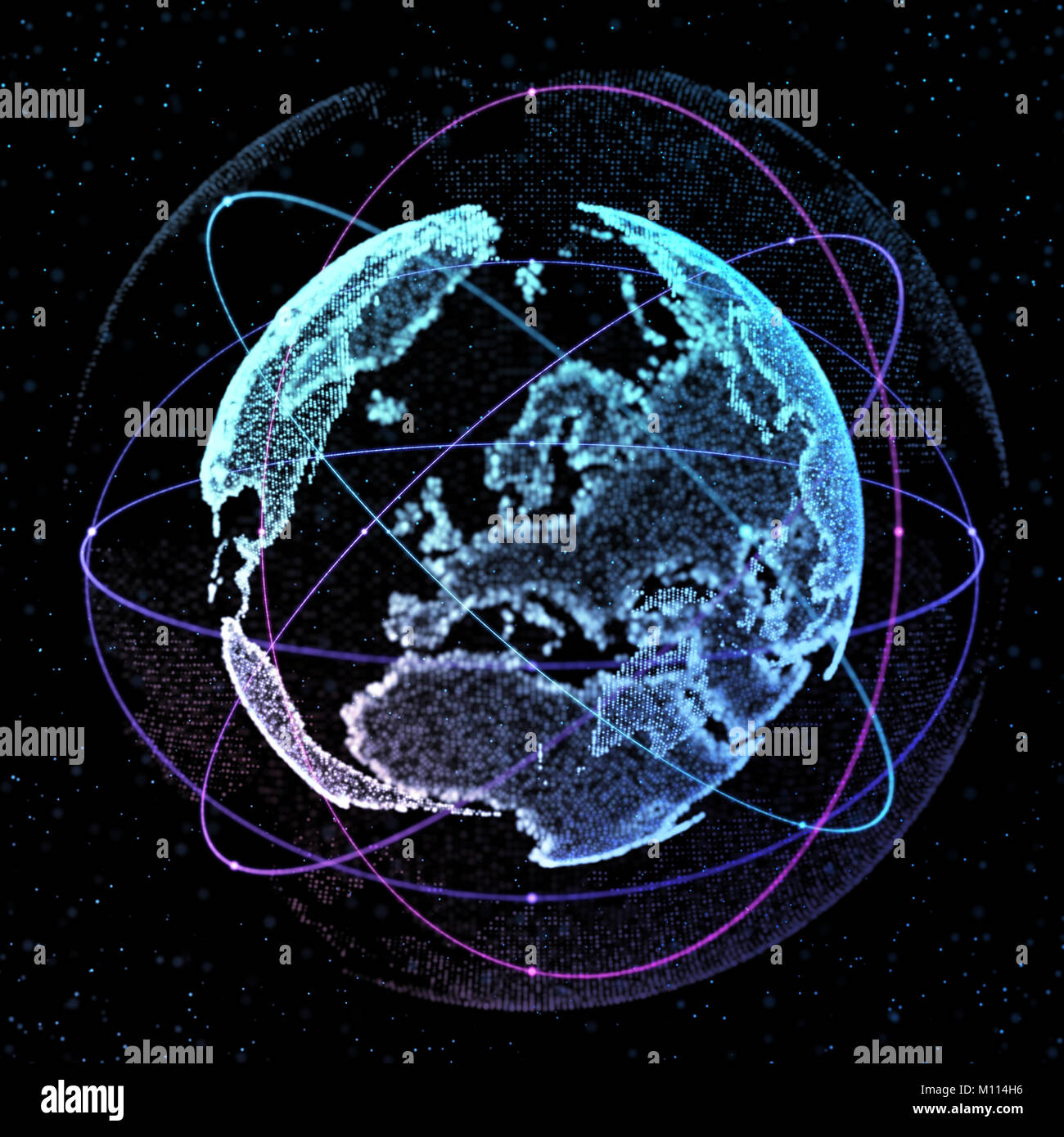 3d illustration of detailed virtual planet Earth. Technological digital ...