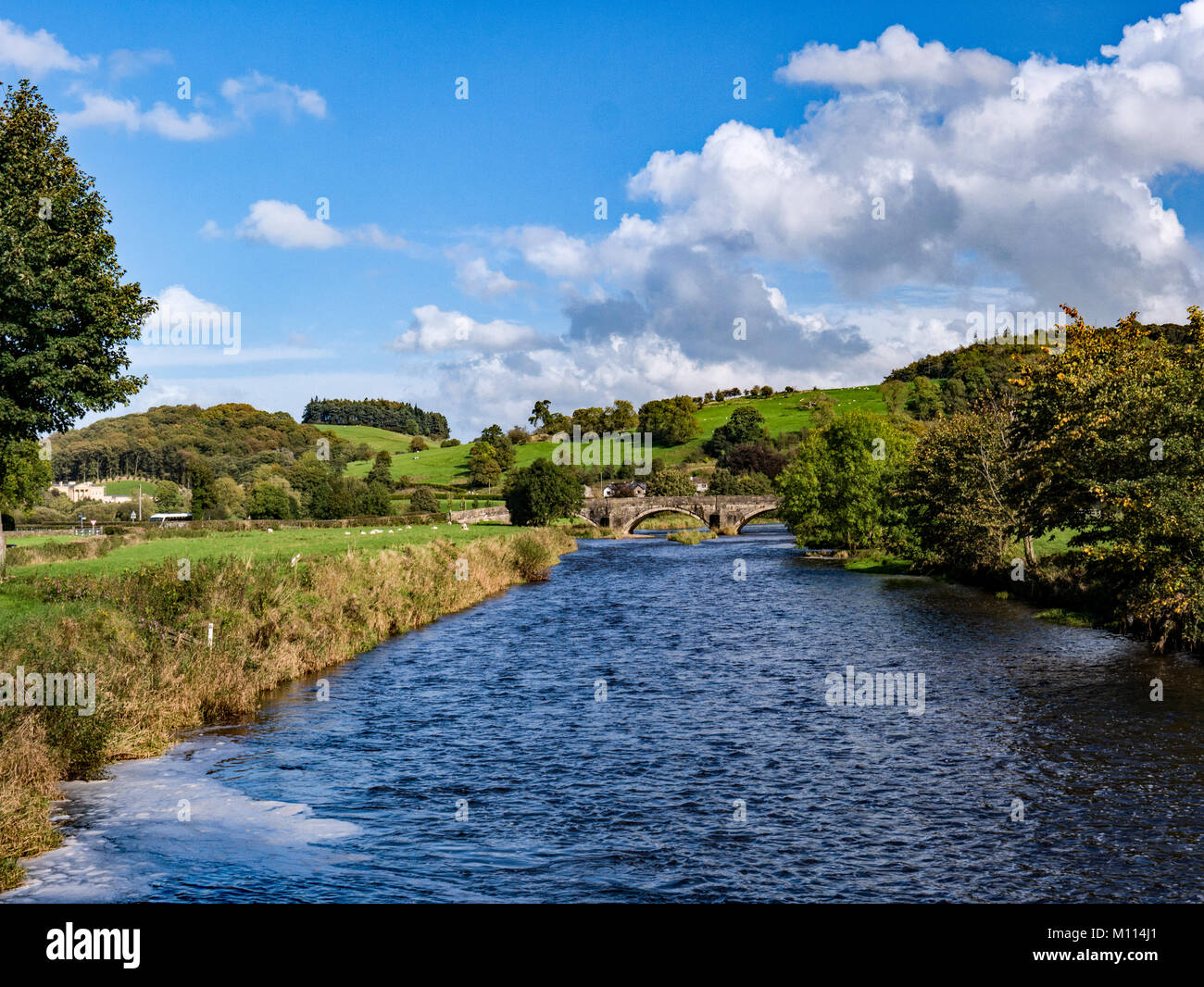 The River Ribble and Sawley Bridge, Sawley, Clitheroe, Lancashire Stock