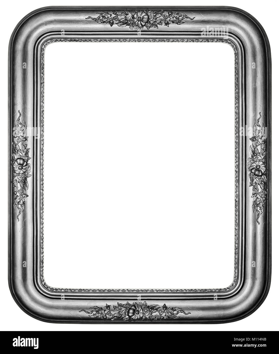 Oval Vintage silver plated wooden frame Isolated with Clipping Path Stock Photo