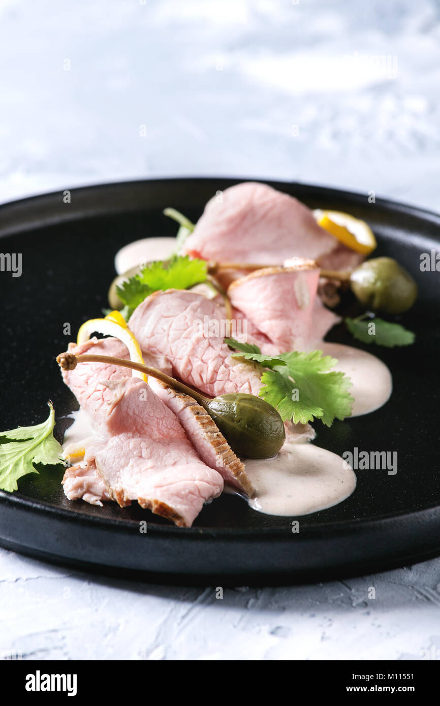 Veal with tuna sauce vitello tonnato Stock Photo Alamy