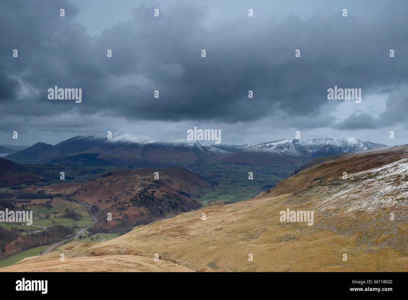 View from White Side on the Helvellyn Range towards Skiddaw and Blencathra, Lake District, Cumbria, England, UK Stock Photo