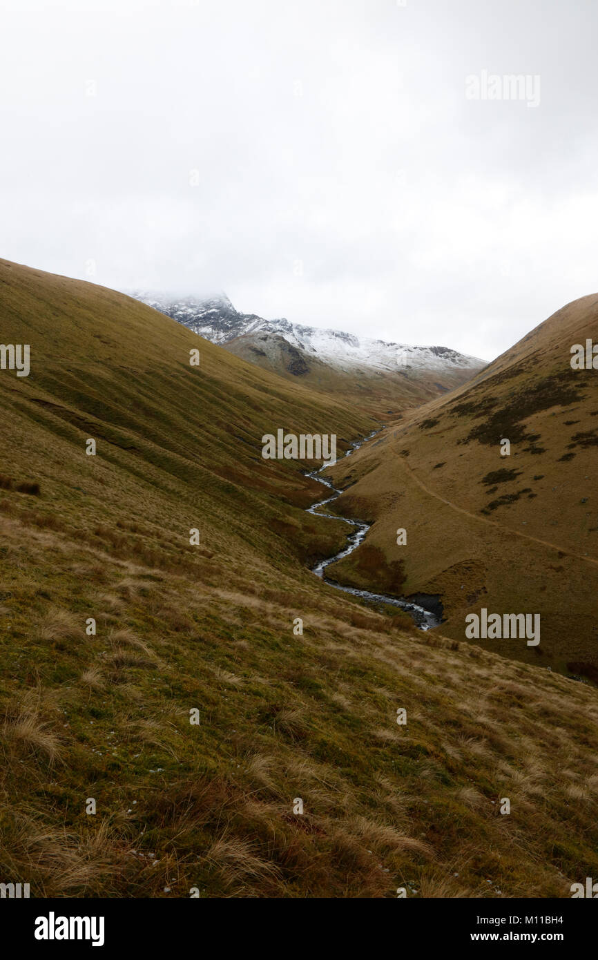 View up River Glenderamackin to Sharp Edge, Blencathra, Lake District, Cumbria, England, UK Stock Photo