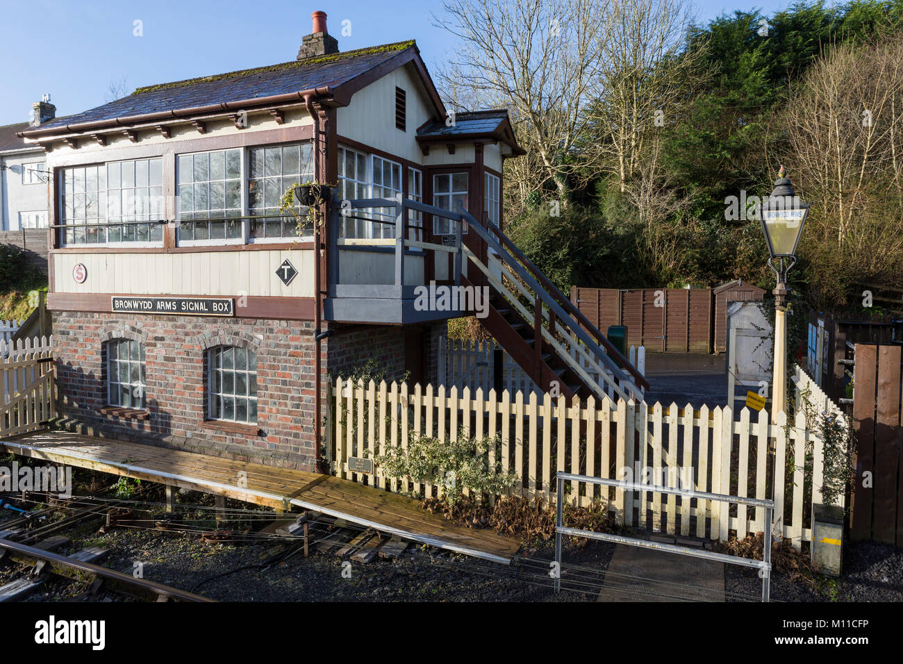 Railway signal box at Bronwydd Arms  Gwili steam railway attraction, Carmarthen, Carmarthenshire, Wales, UK Stock Photo