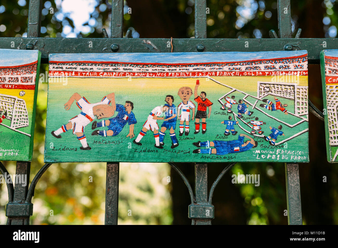 Manoel Francisco Lopes de Faria's oil paintings depicting iconic moments in football, Belo Horizonte, Minas Gerais, Brazil Stock Photo