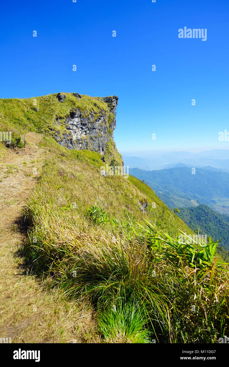 Mountain, forest and blue sky in Phu Chee Fa, Chiang Rai Thailand Stock Photo