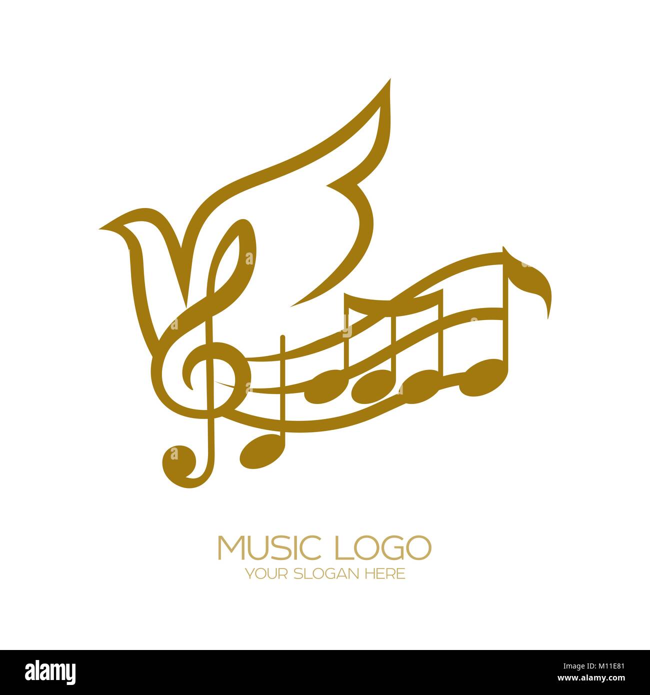 Music Logo Treble Clef And Flying Dove Flying Stock Vector Art