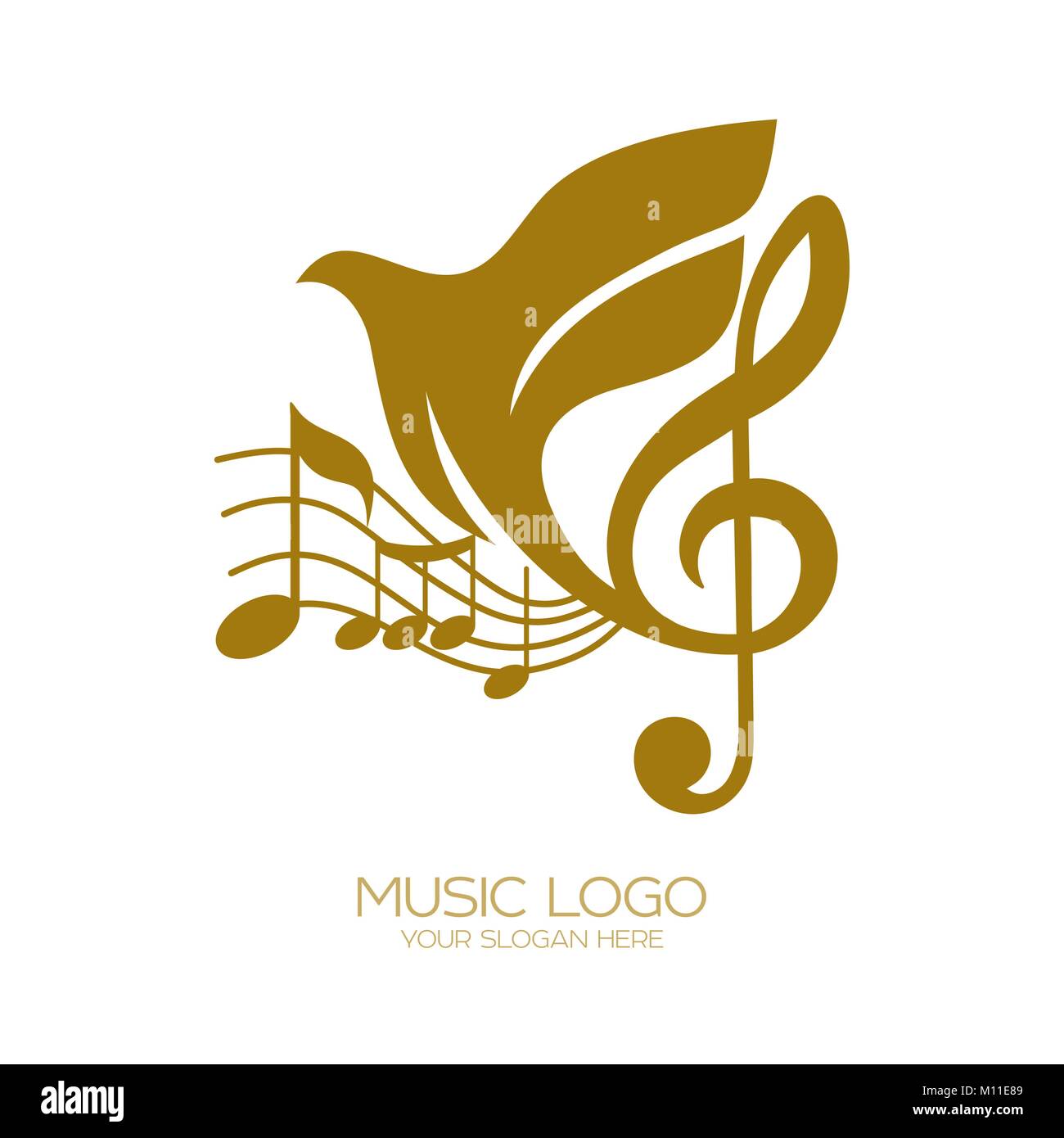 Music Logo Treble Clef And Flying Dove Flying Stock Vector Art