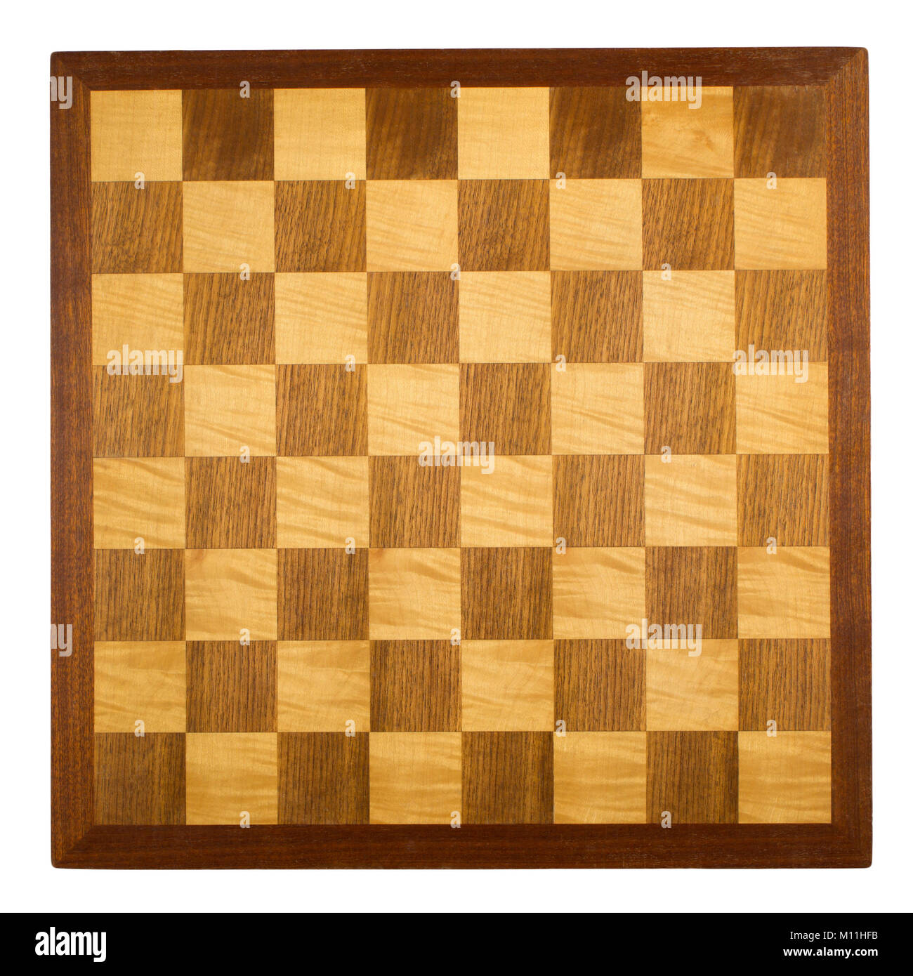 Old wooden chess board on white Stock Photo