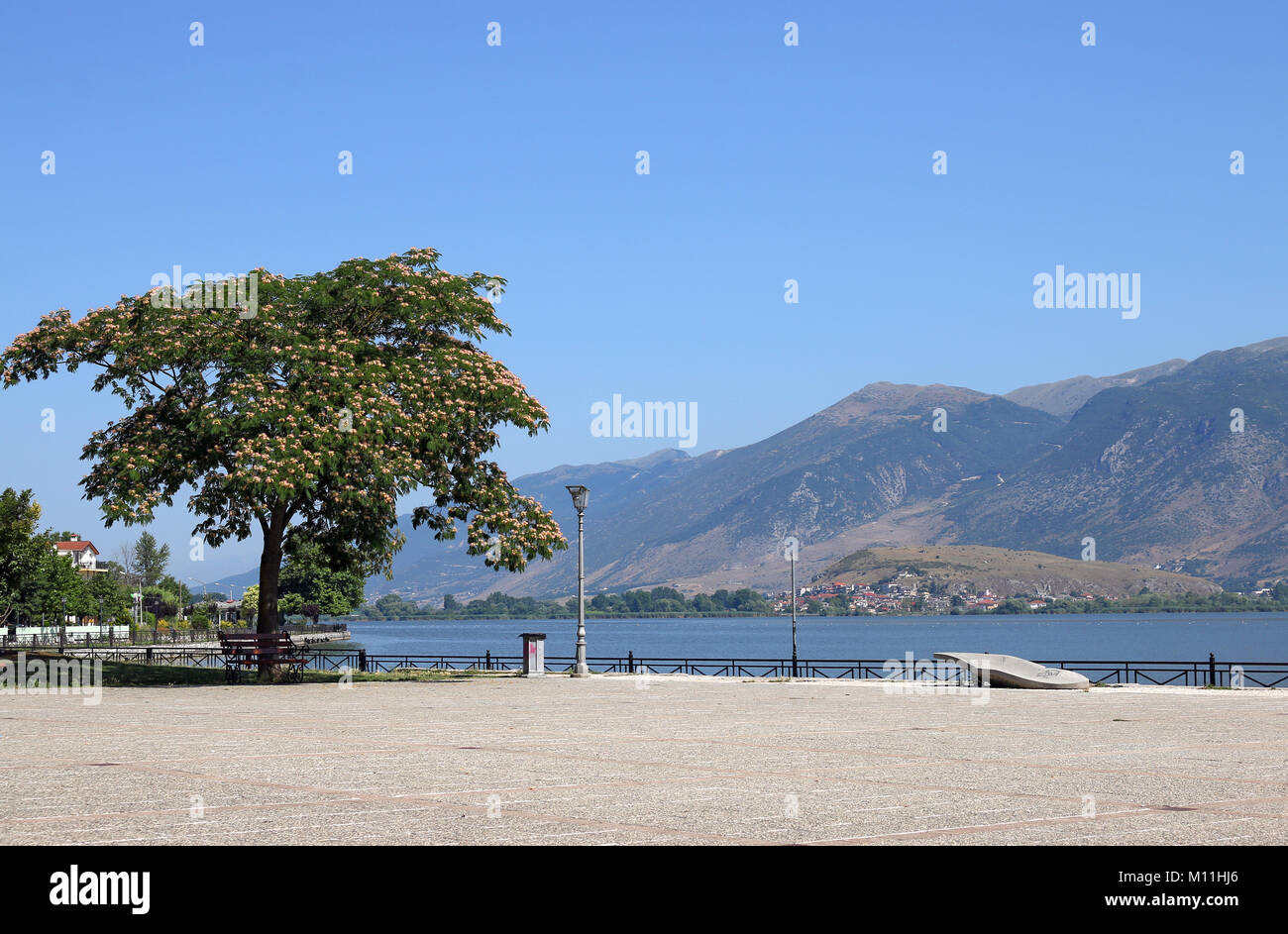 Ioannina lake and mountain Greece Stock Photo