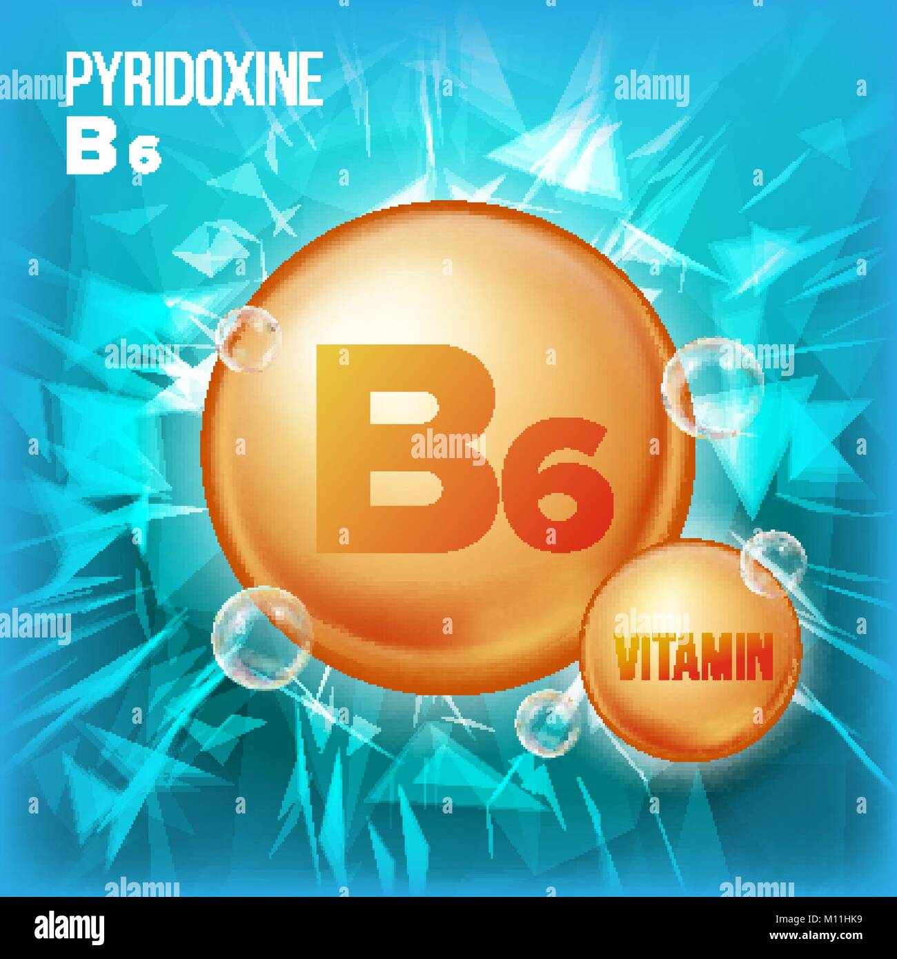 Vitamin B6 Pyridoxine Vector. Vitamin Gold Oil Pill