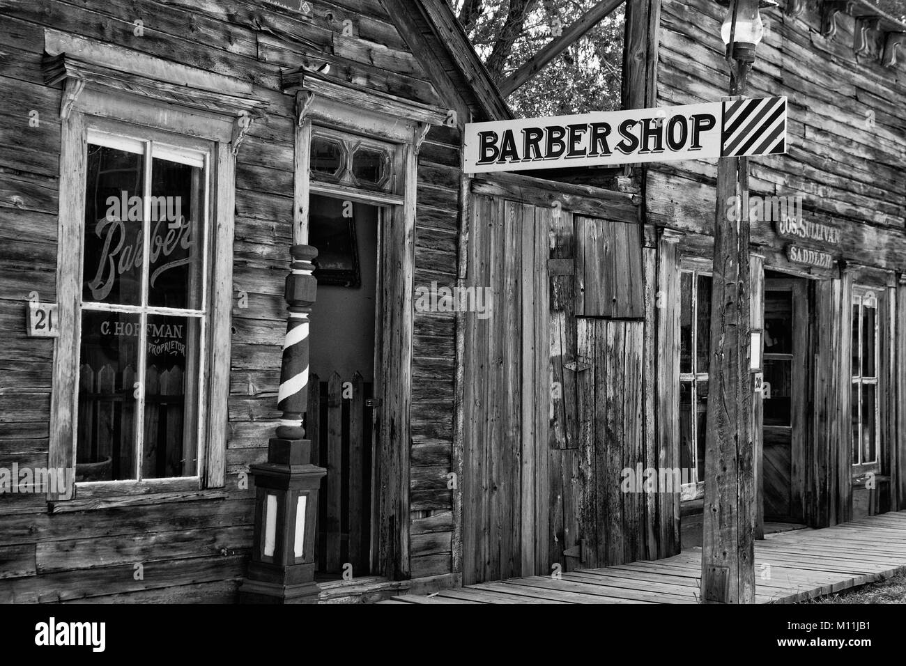 A barber shop in the Nevada City ghost town in Montana. USA Stock Photo