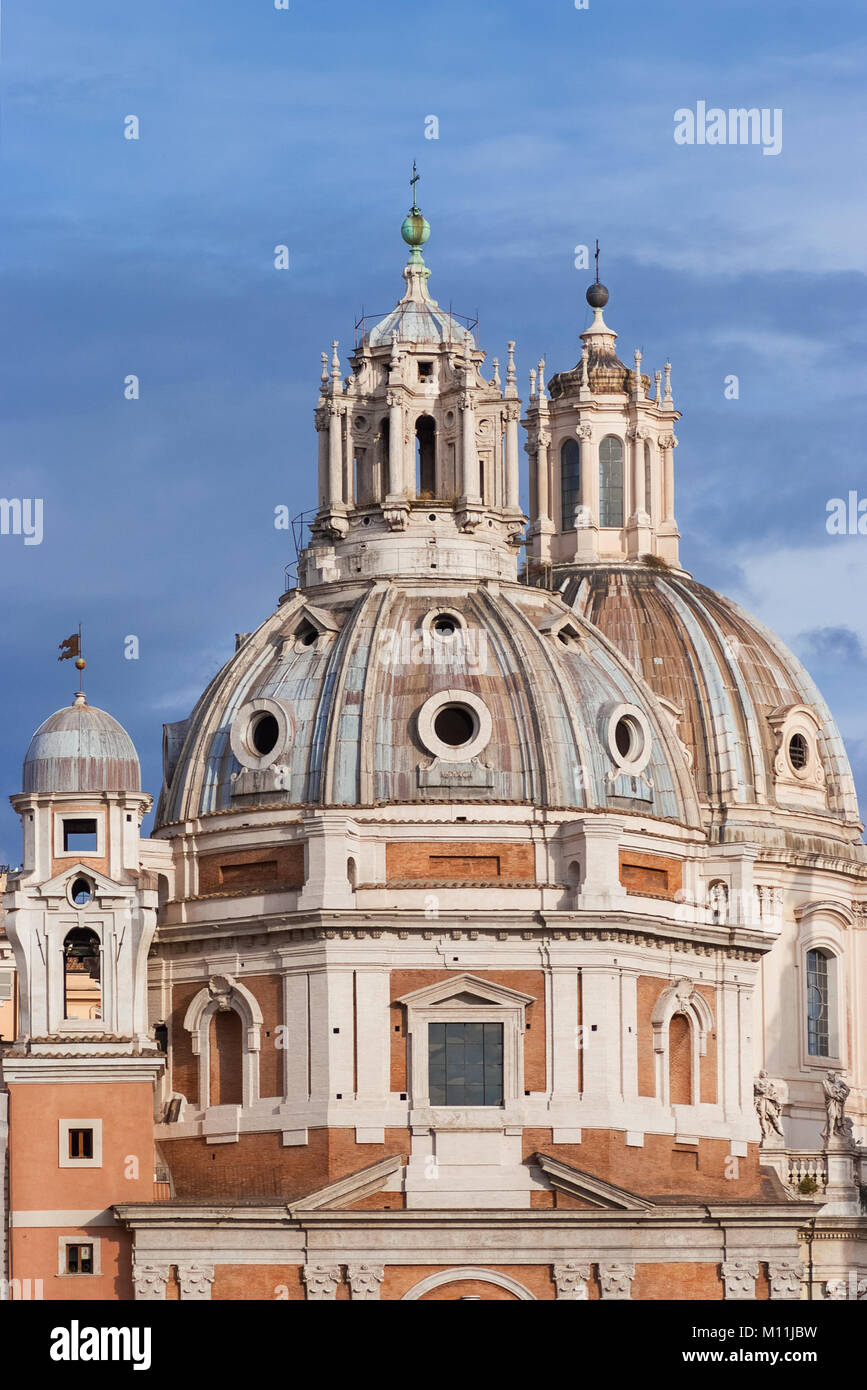 Trajan's Forum Twin Churches beautiful renaissance and baroque domes in the historic center of Rome Stock Photo