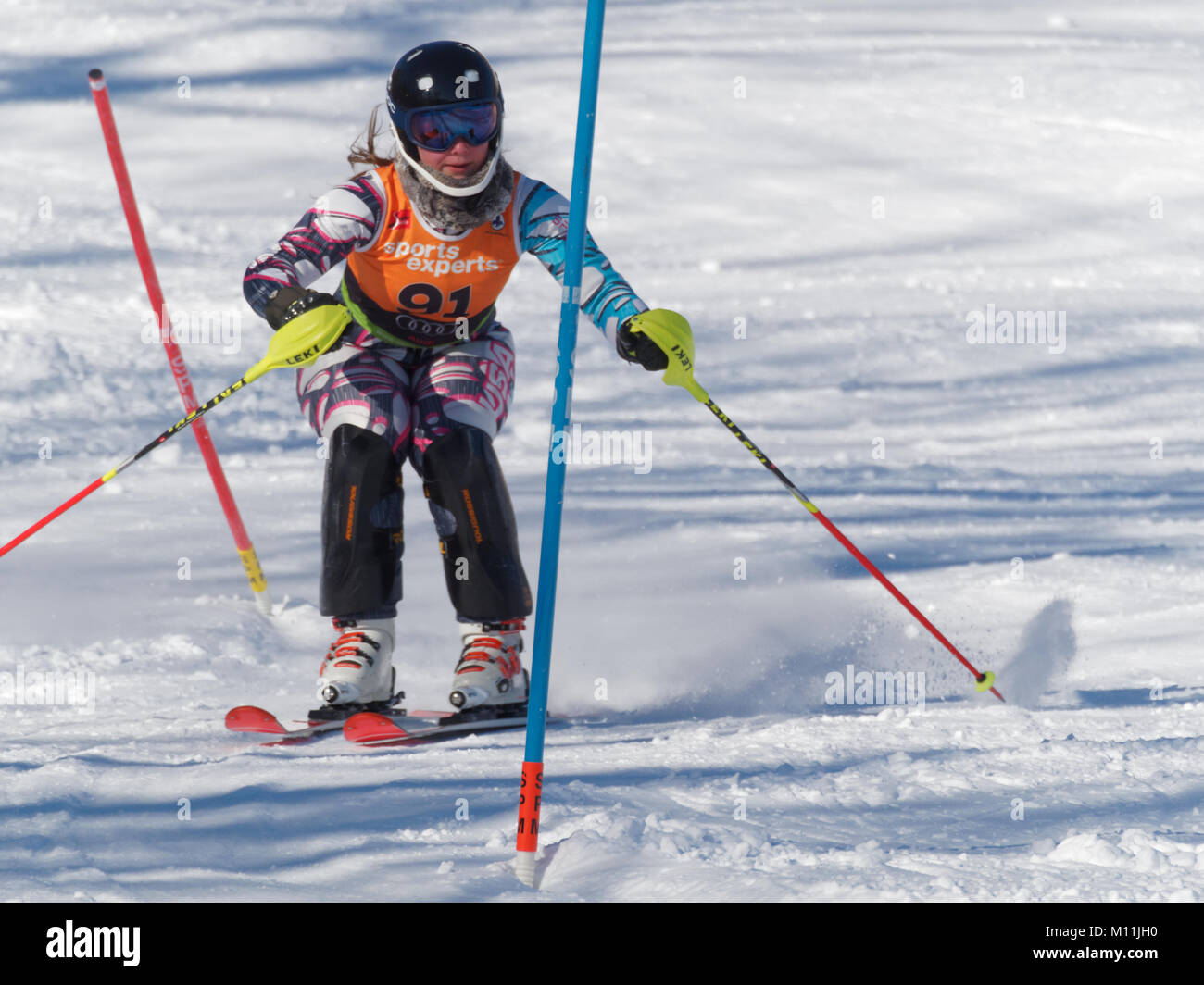 Val Saint-Come,Canada 1/14/2018. Alizee Laperriere of Canada for Sommets Saint-Sauveur ski club competes  at the Super Serie Sports Experts women slal Stock Photo