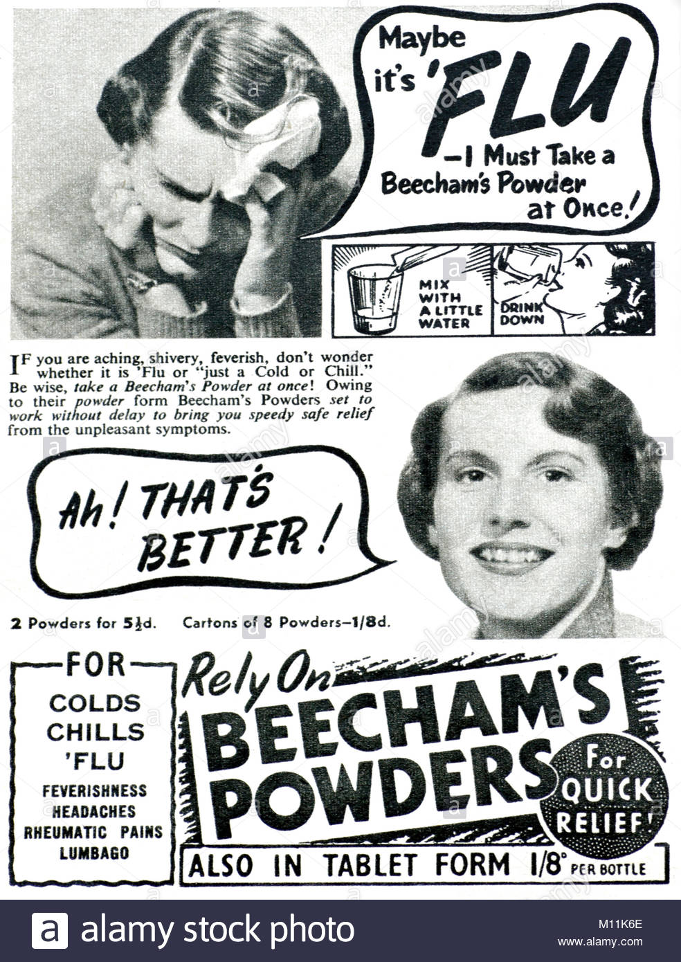 Beecham's powders vintage advertising 1952 Stock Photo