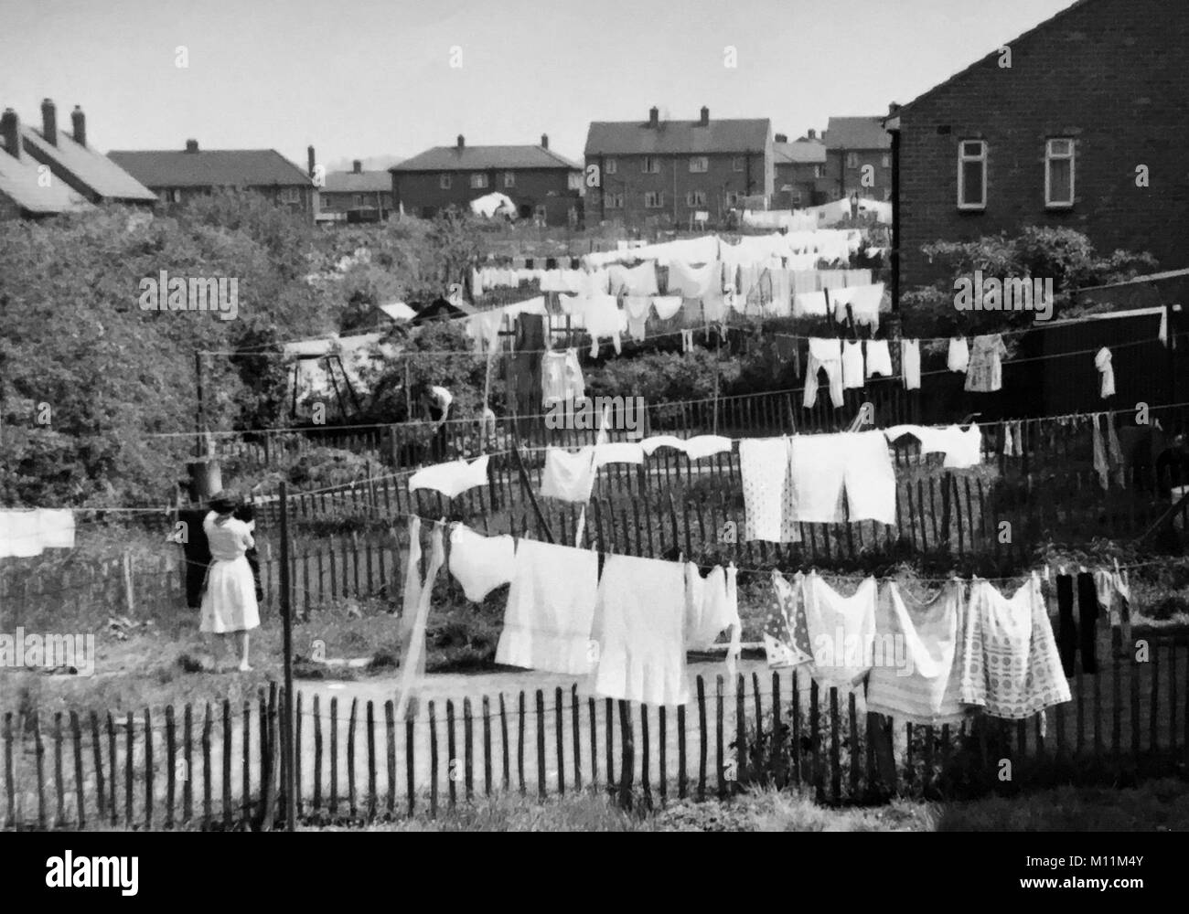 Washing hanging on the line 'washing day' Britain 1950s Stock Photo