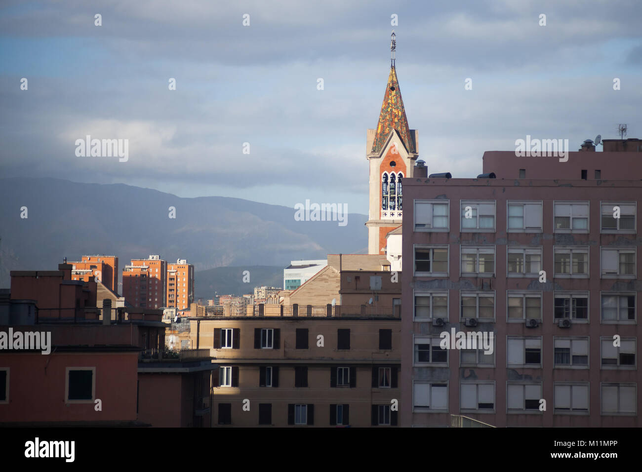 Genoa cityscape with Parish Church Santa Maria Delle Grazie Stock Photo