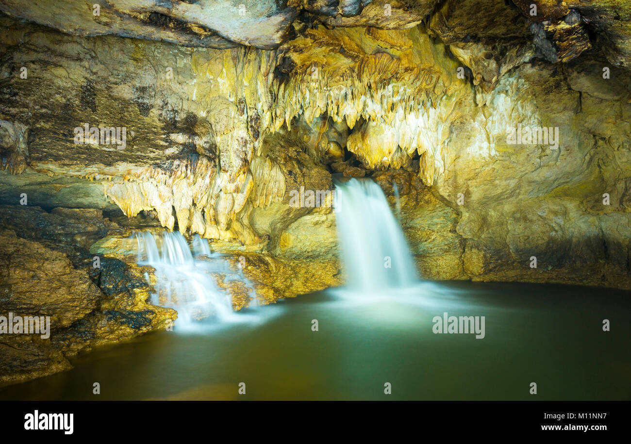 Underground cave of Misol Ha Waterfall near Palenque in Chiapas, Mexico Stock Photo