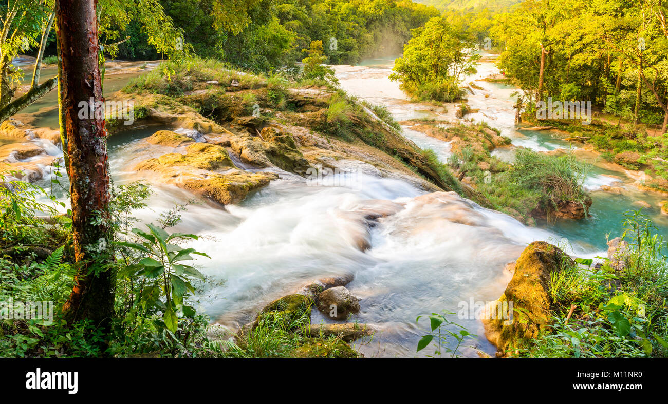 Landscape View of Agua Azul waterfall near Palenque in Chiapas, Mexico Stock Photo