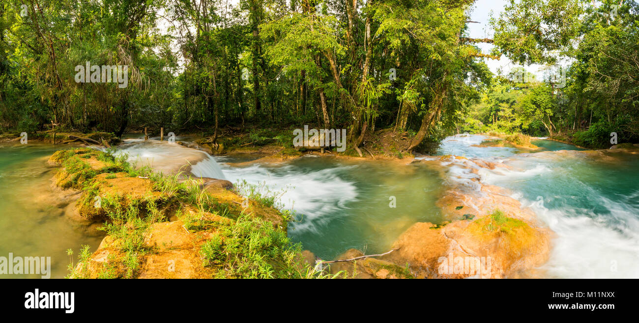 Panorama of Agua Azul waterfall near Palenque in Chiapas, Mexico Stock Photo
