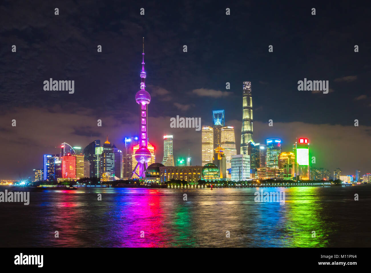 Pudong area of Shanghai at night Stock Photo