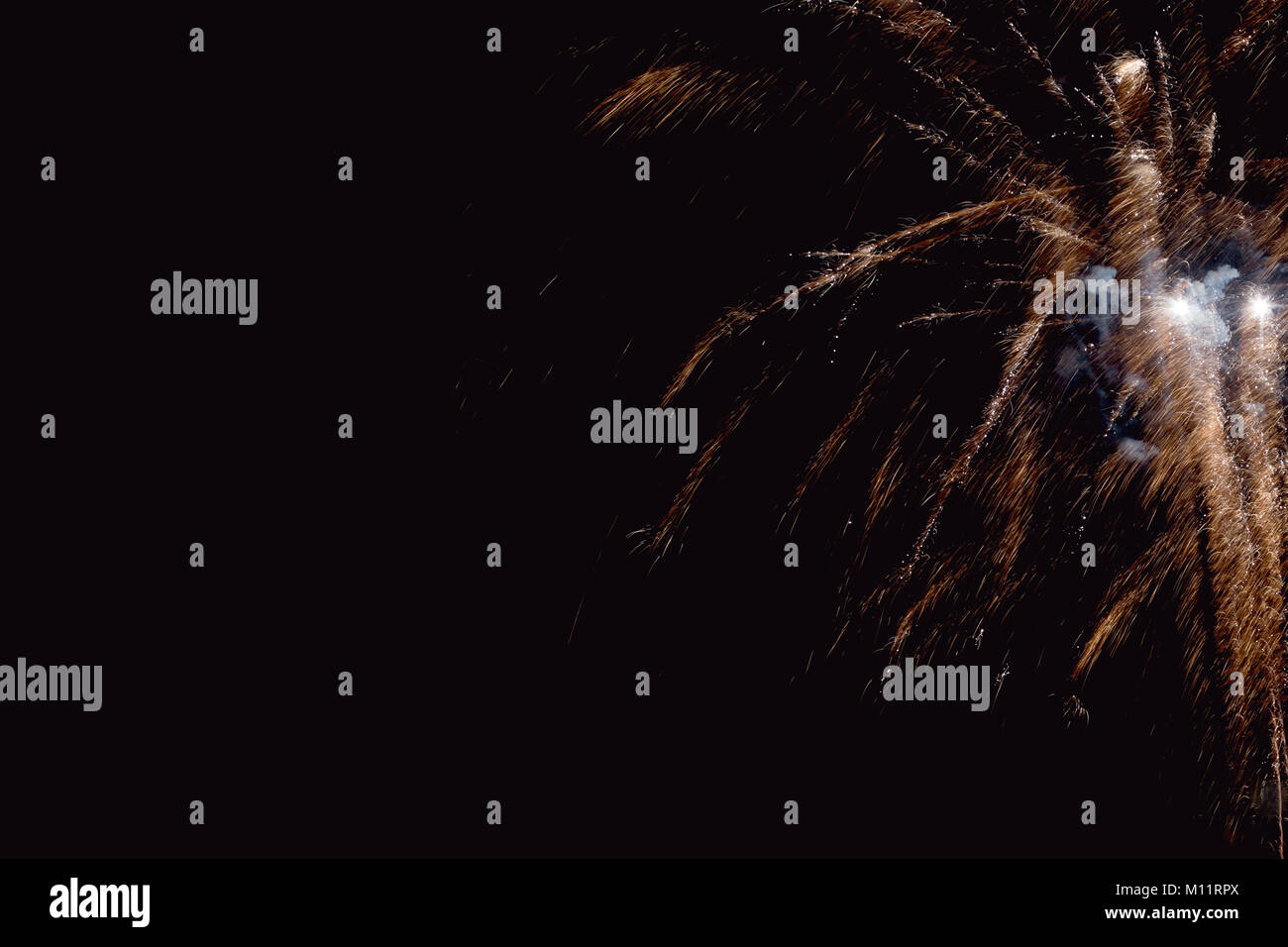 Colorful firework on the night sky. New Year celebration fireworks. Abstract firework isolated on black background with free space for text Stock Photo