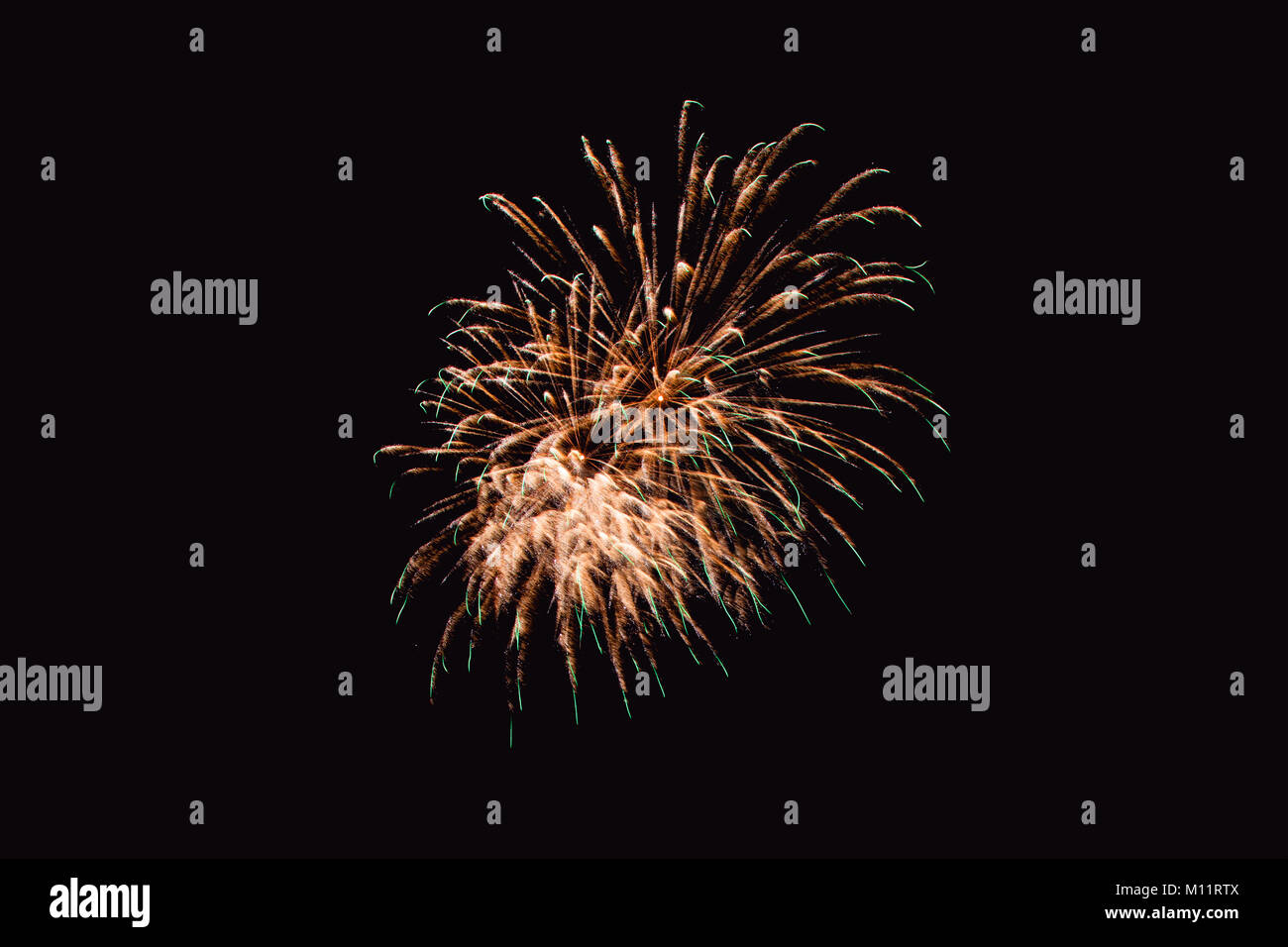 Colorful firework on the night sky. New Year celebration fireworks. Abstract firework isolated on black background with free space for text Stock Photo