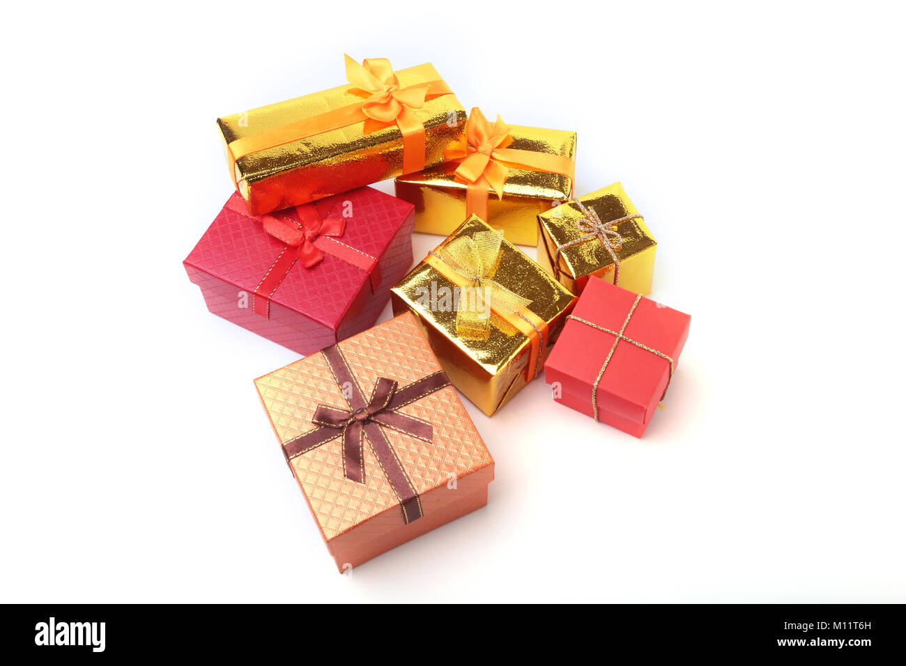 Gift boxes with bow on white background. Decoration Stock Photo - Alamy