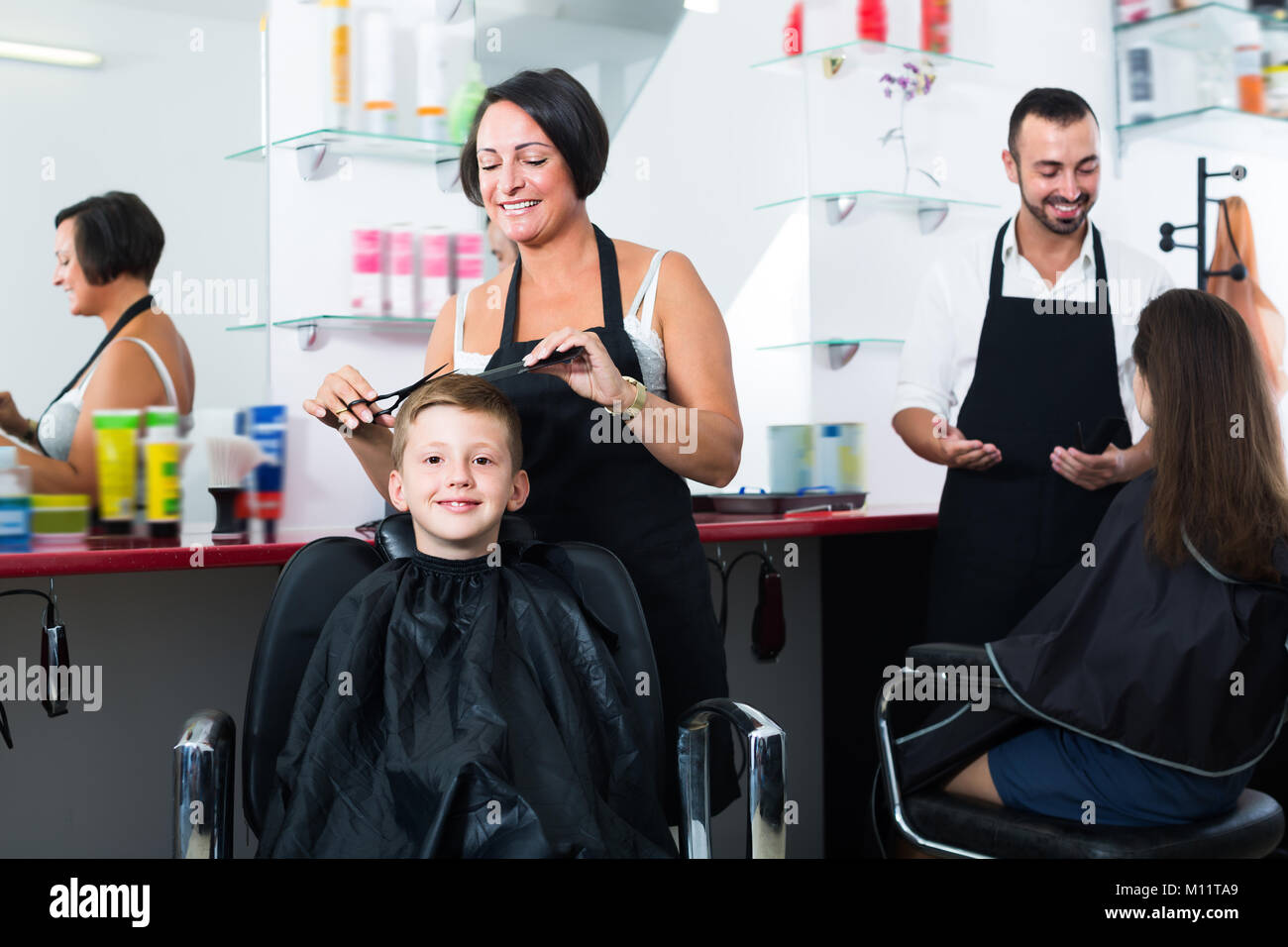 Women S Hands, Shearers Scissors 2,5-year-old Boy Stock Photo