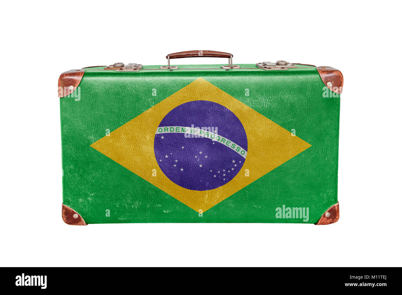 Vintage suitcase with Brasil flag Stock Photo
