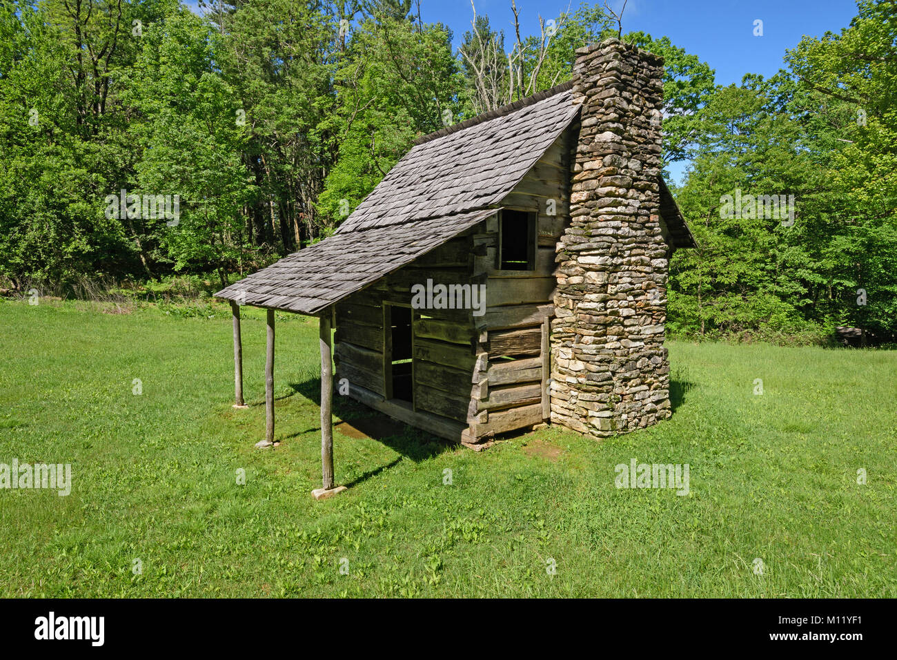 Old Cabin in the Mountains along the Blue Ridge Parkway in North Carolina Stock Photo
