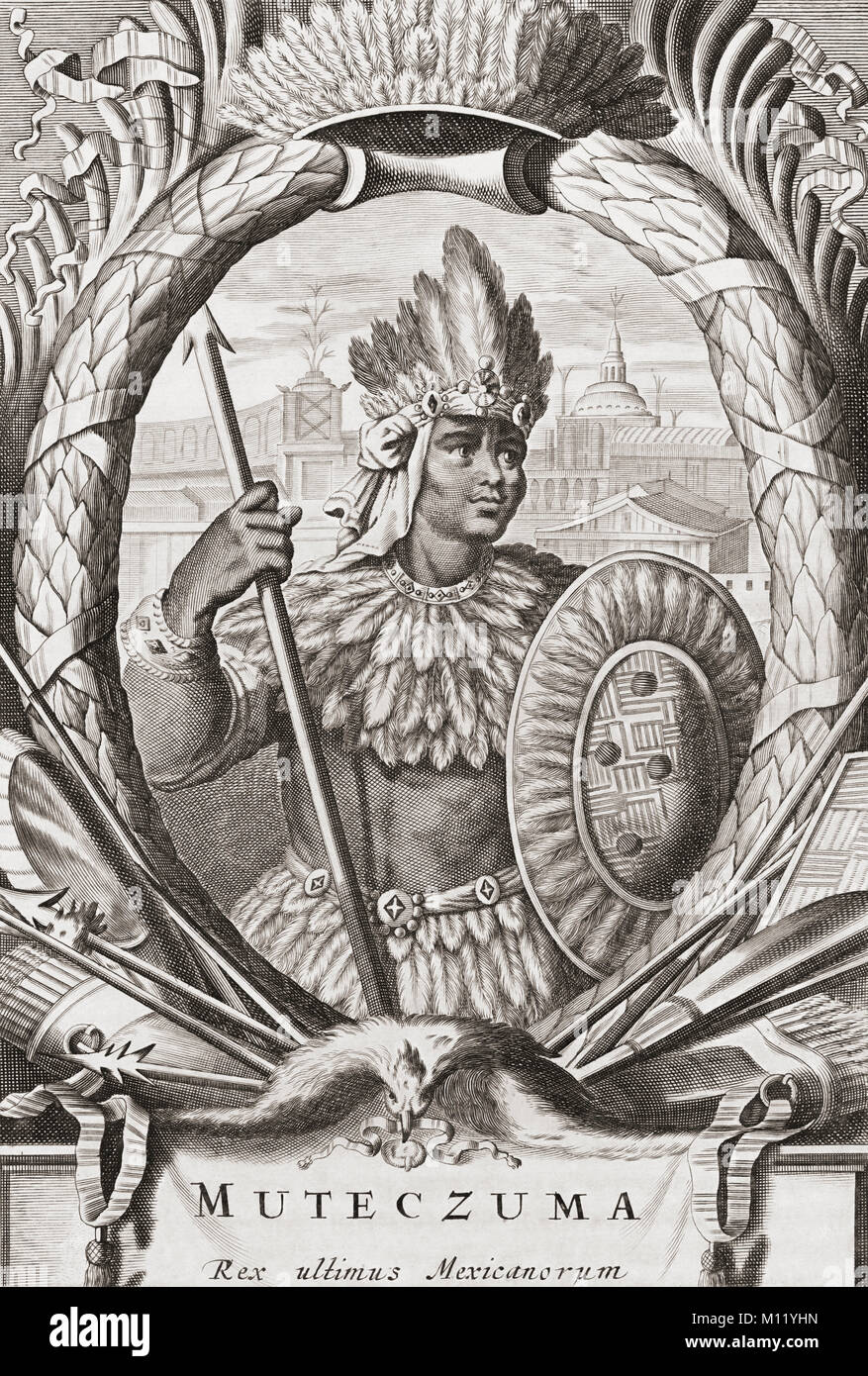 Moctezuma II, c. 1466-1520. Ninth ruler of city-state of Tenochtitlan (now part of modern Mexico). It was during his reign that Mesoamericans and Europeans first came into contact. Stock Photo