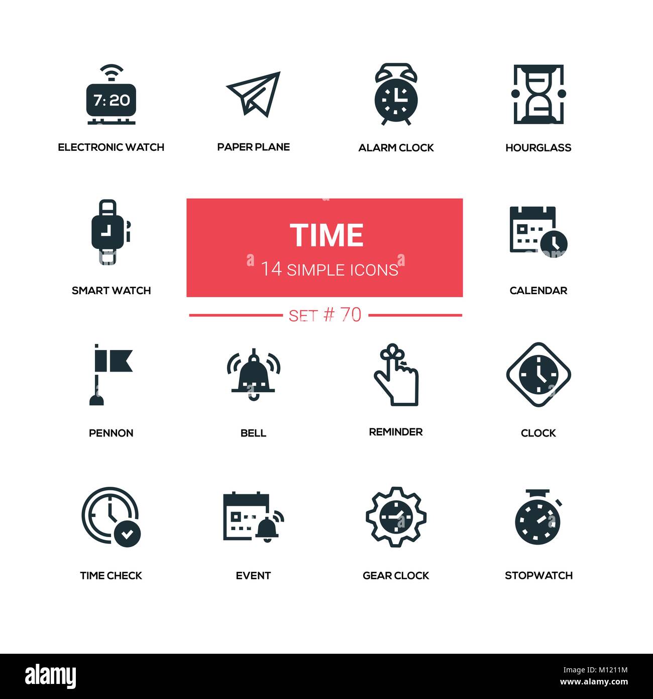 Time concept - line design silhouette icons set Stock Vector Image ...