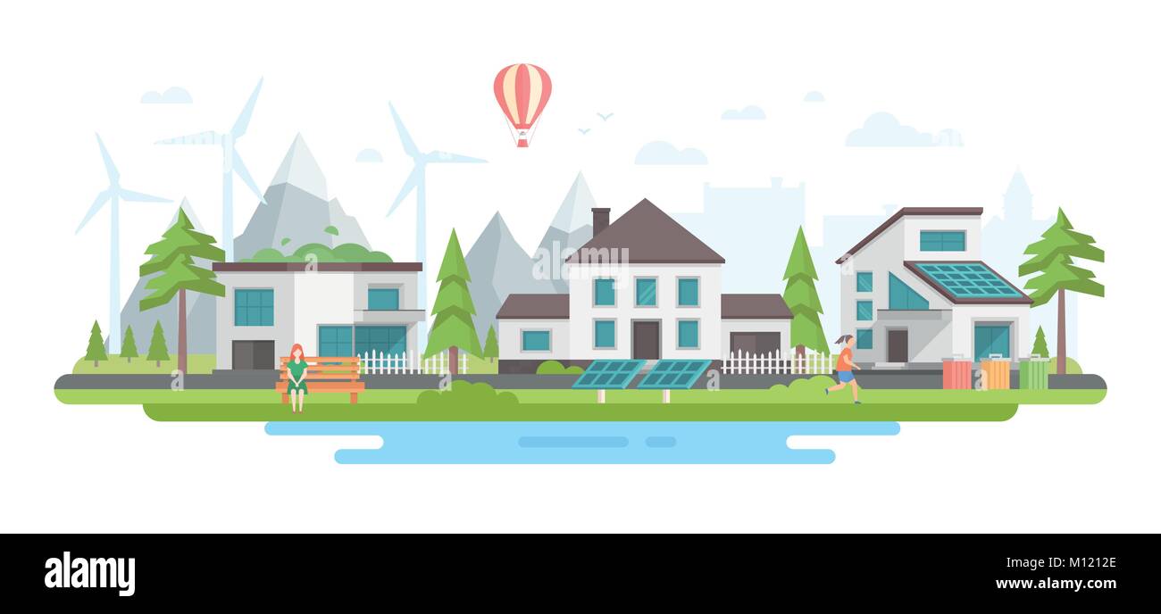 Eco-friendly city district - modern flat design style vector ...