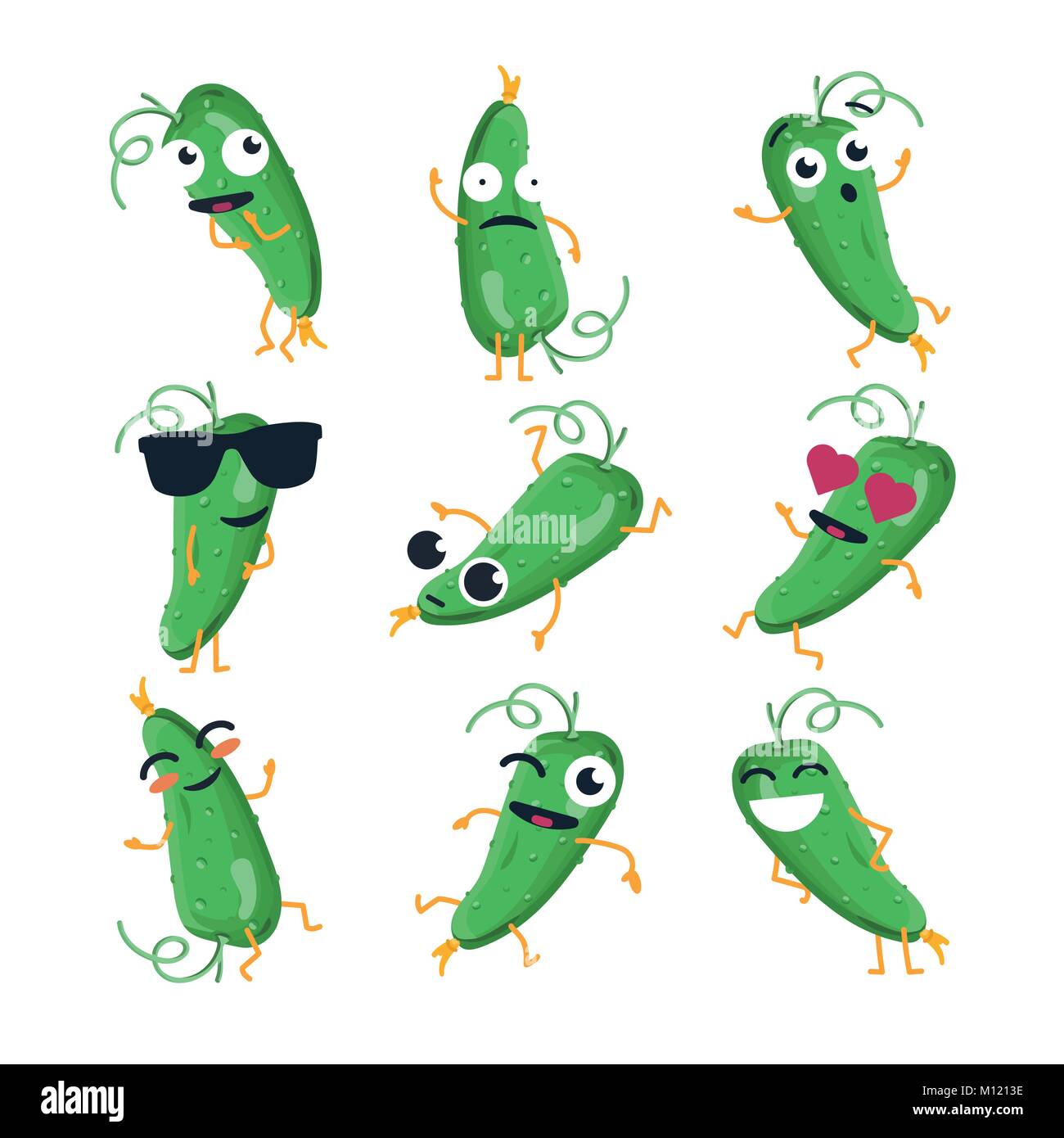 Funny cucumber - vector isolated cartoon emoticons Stock Vector