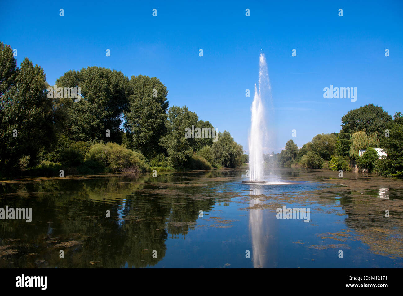 Germany, Cologne, water fountain at the Groov in the district Zuendorf, the Groov is a former Rhine island with a silted  river arm.  Deutschland, Koe Stock Photo