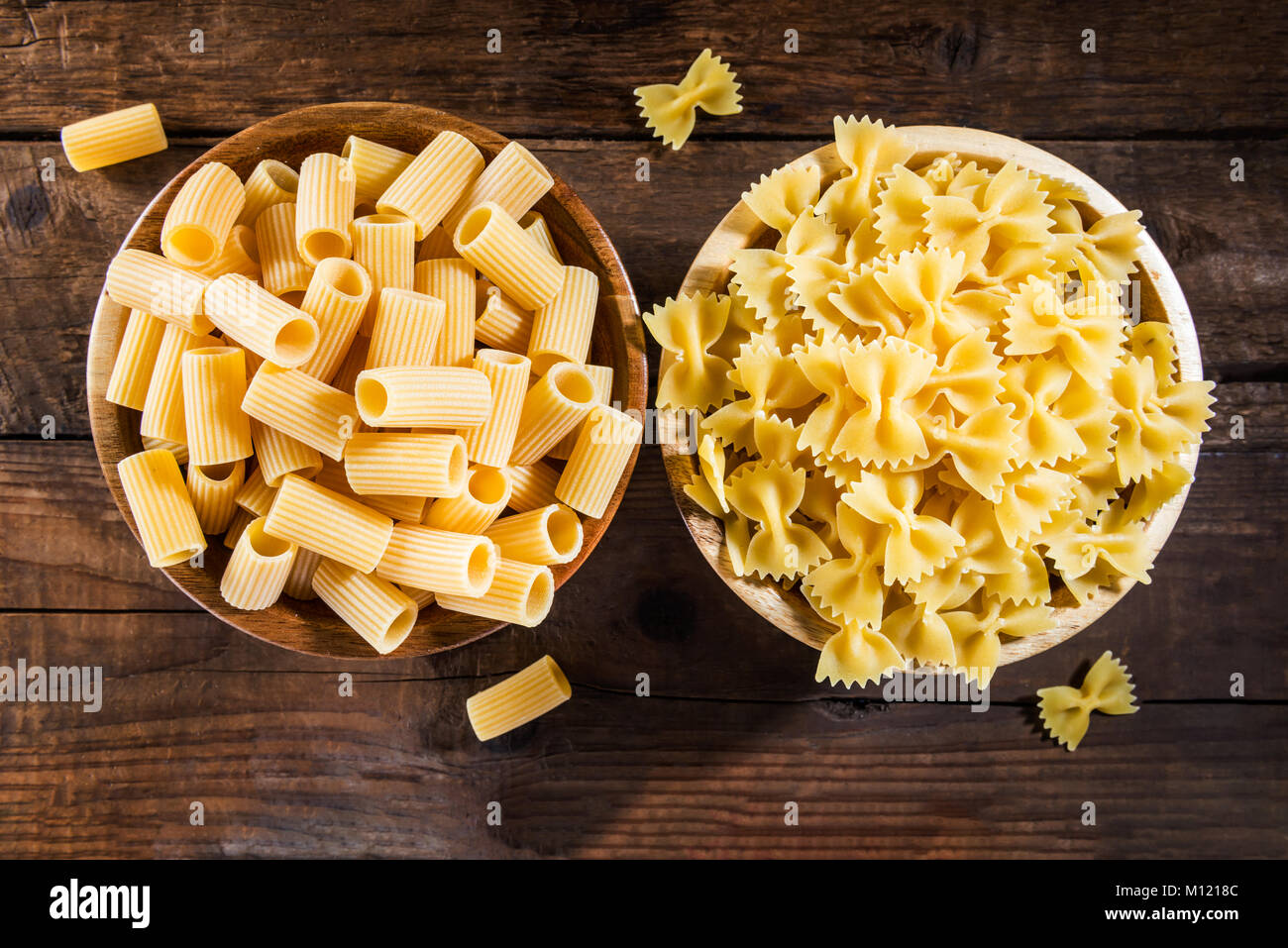 Different Types of Raw Pasta such as Mezzi Rigatoni and Farfalle on ...