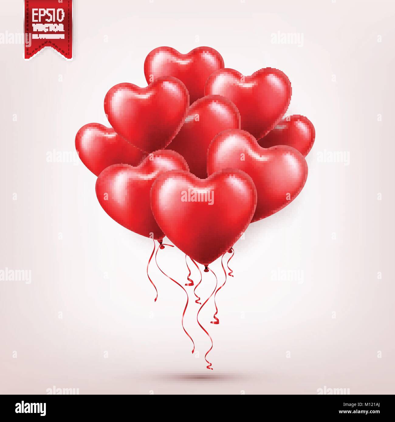 Valentines day red balloon with ribbon. Heart shape. Love, february 14 ...
