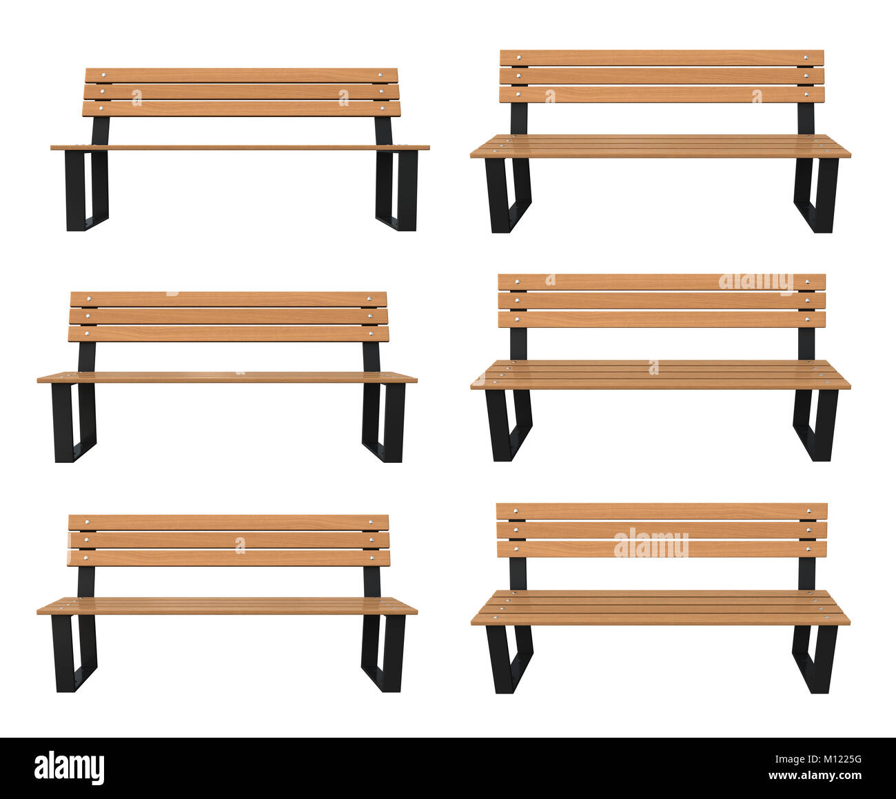 3d rendered bench at different angles isolated over white background