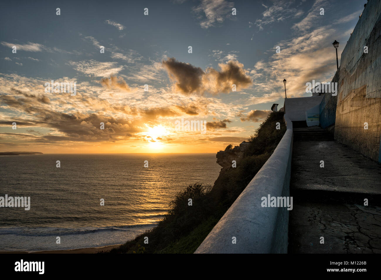 sunset at the Miradouro do suberco, Sitio at Nazare, Portugal. Stock Photo