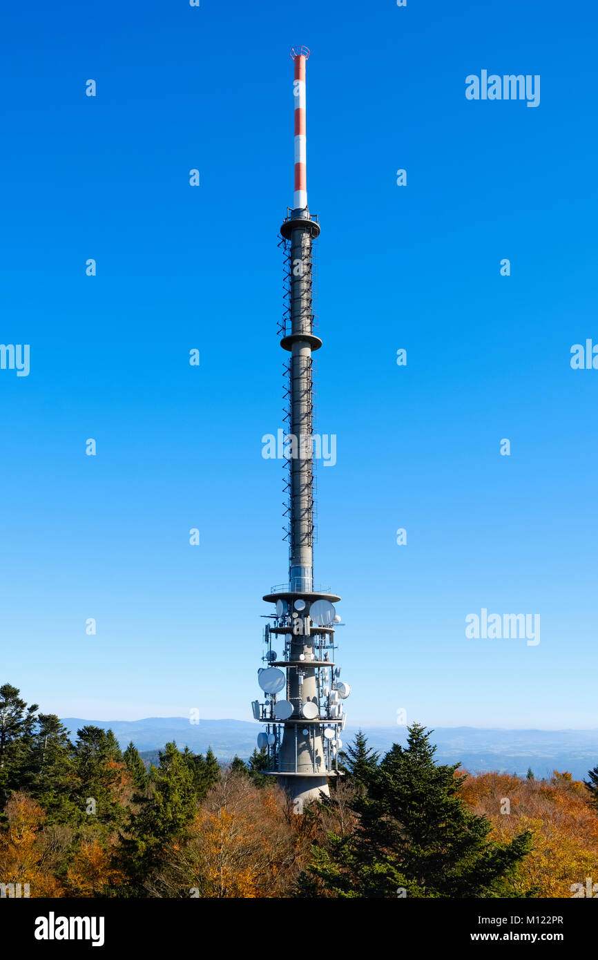 Broadcast tower on mount Brotjacklriegel,Bayerischer Wald,Lower Bavaria,Bavaria,Germany Stock Photo