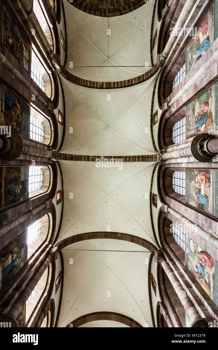 Interior view of the ceiling vault,central nave,Speyer Cathedral,Kaiserdom,Speyer,Rhineland-Palatinate,Germany Stock Photo