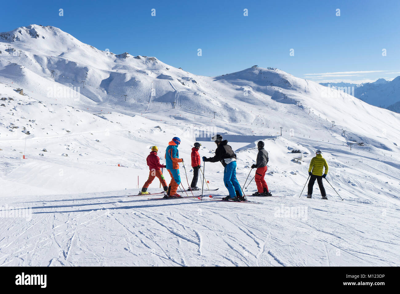 Skiers in the Rastkogel ski area,Tux Vorderlanersbach,Zillertal,Tyrol,Austria Stock Photo