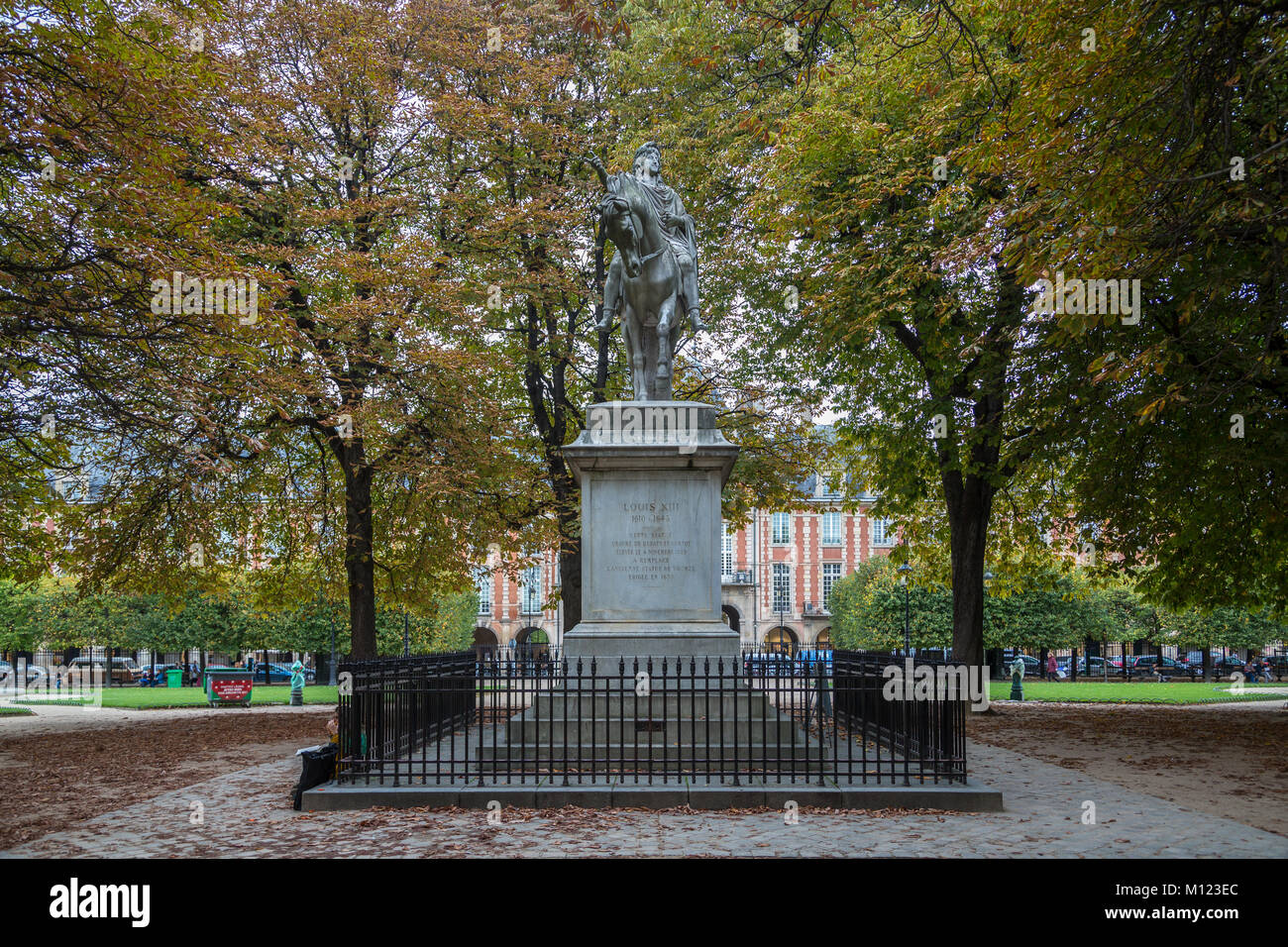Equestrian statue of King Louis XIII,Place des Vosges,Paris,France Stock Photo