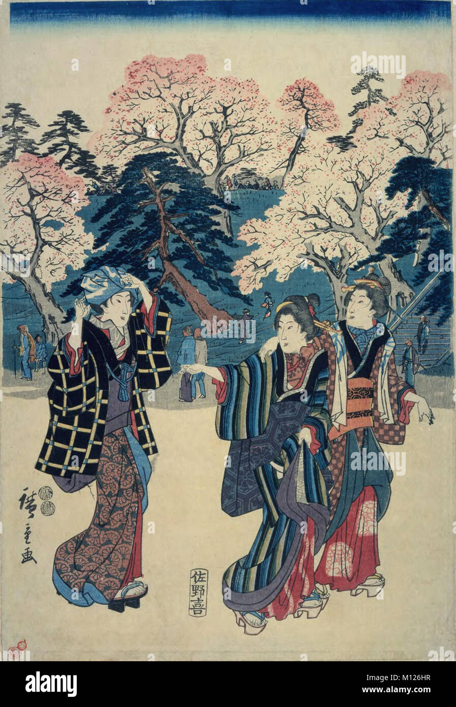 Toto Ueno hanami no zu Kiyomizudo by Utagawa Hiroshige, Edo Period Stock Photo