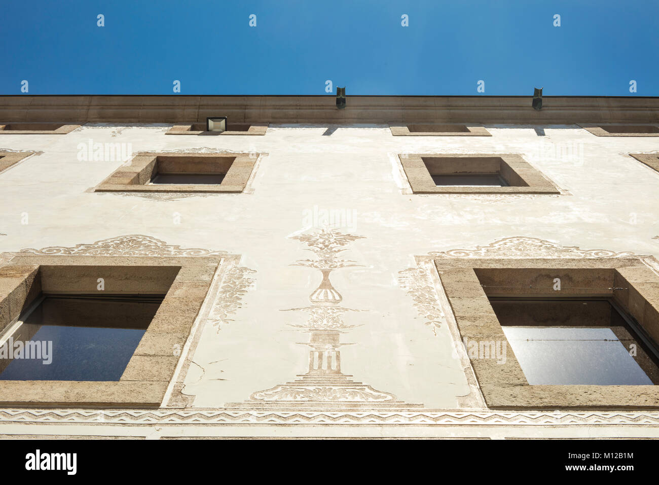 Detail of facade of Charity House (Casa de la Caridad), located in Raval near Barcelona University, MACBA and CCCB in Barcelona, Spain. Stock Photo