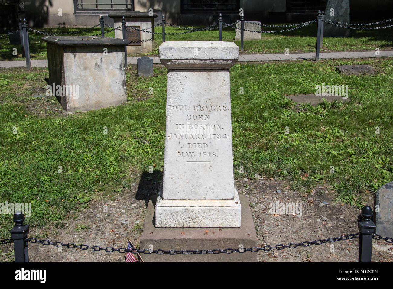 Grave marker of Paul Revere, Granary Burying Ground, Boston, MA, USA Stock Photo