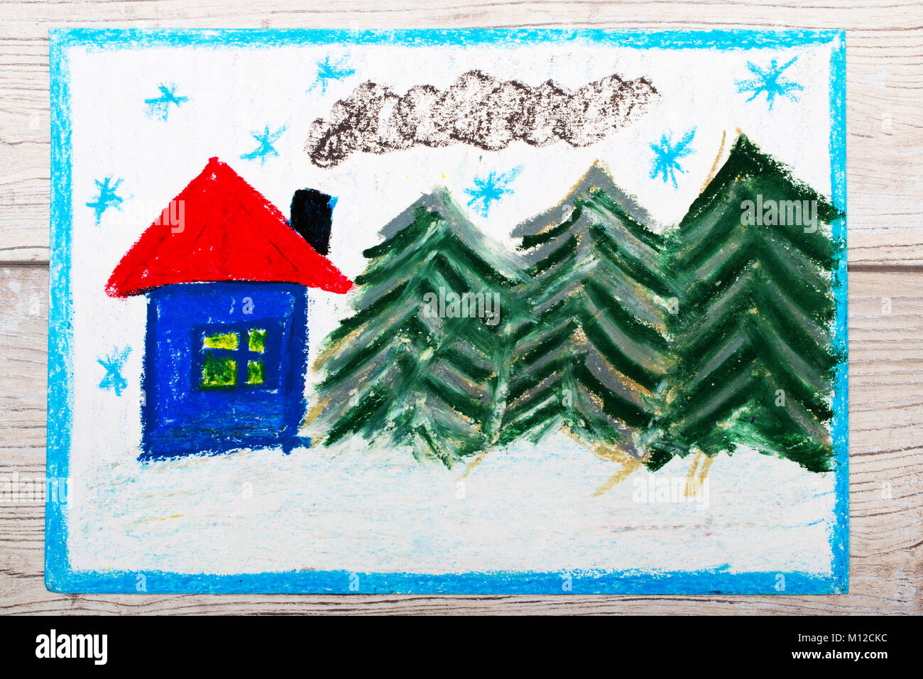 Photo Of Colorful Drawing Beautiful Winter Landscape With Cute