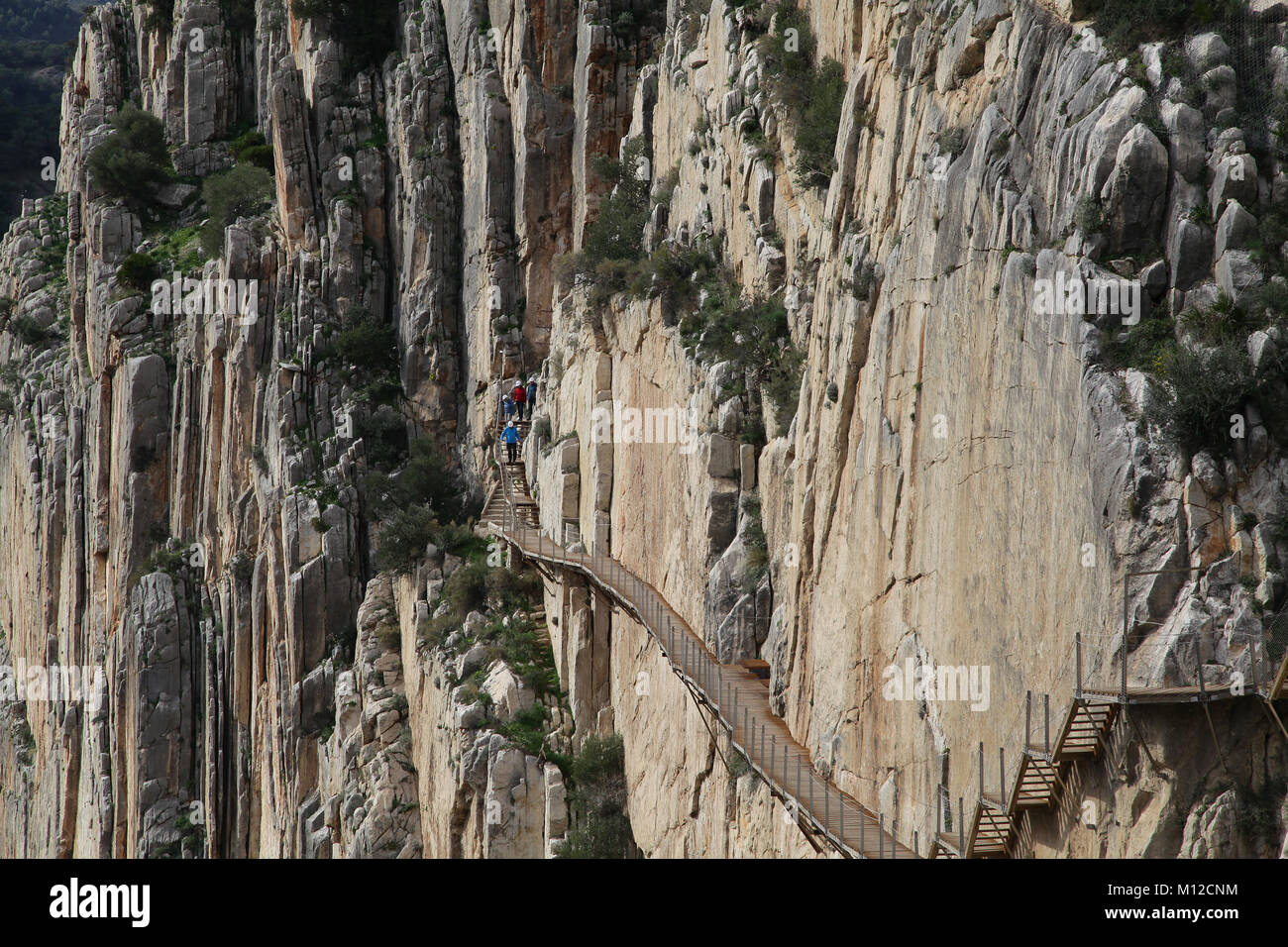 Camino or Caminito del Rey.a hiking route or boardwalk along the gorge in El Chorro, Málaga Spain.2,9 km distance. Stock Photo