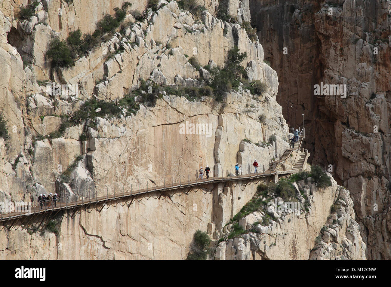 Camino or Caminito del Rey.a hiking route or boardwalk along the gorge in El Chorro, Málaga Spain.2,9 km distance. Stock Photo