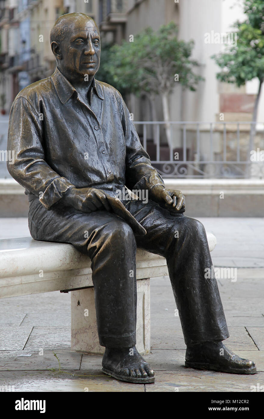 Pablo Picasso Statue.made by sculptor Francisco Lopez Hernandez at Plaza de la Merced Malaga Spain Stock Photo